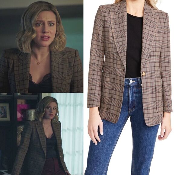 A.L.C Hicks Blazer Brown Bordeaux Blue Gold Plaid One-Button Size 14 - Picture 2 of 14